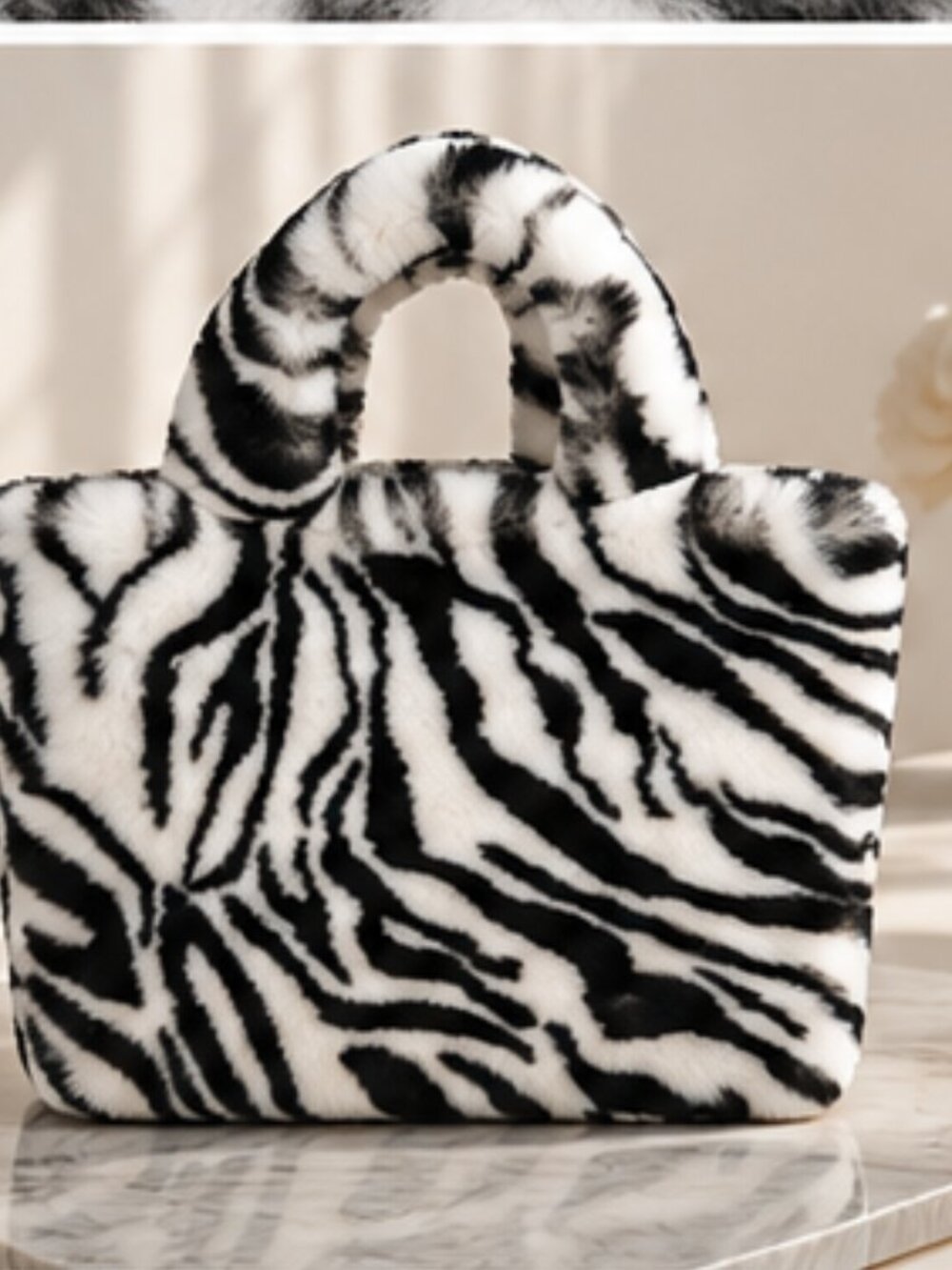 Neiman Marcus Faux Rex Rabbit Zebra Bag